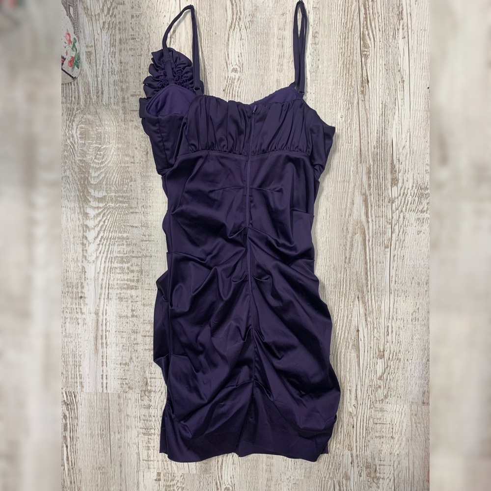 le chateau purple cocktail/prom date dress with flower and ruching details - Picture 2 of 3